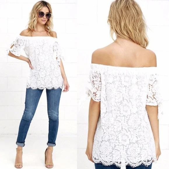 💥 CLEARANCE Over Floral Lace Boho Off Shoulder Top - Picture 7 of 7